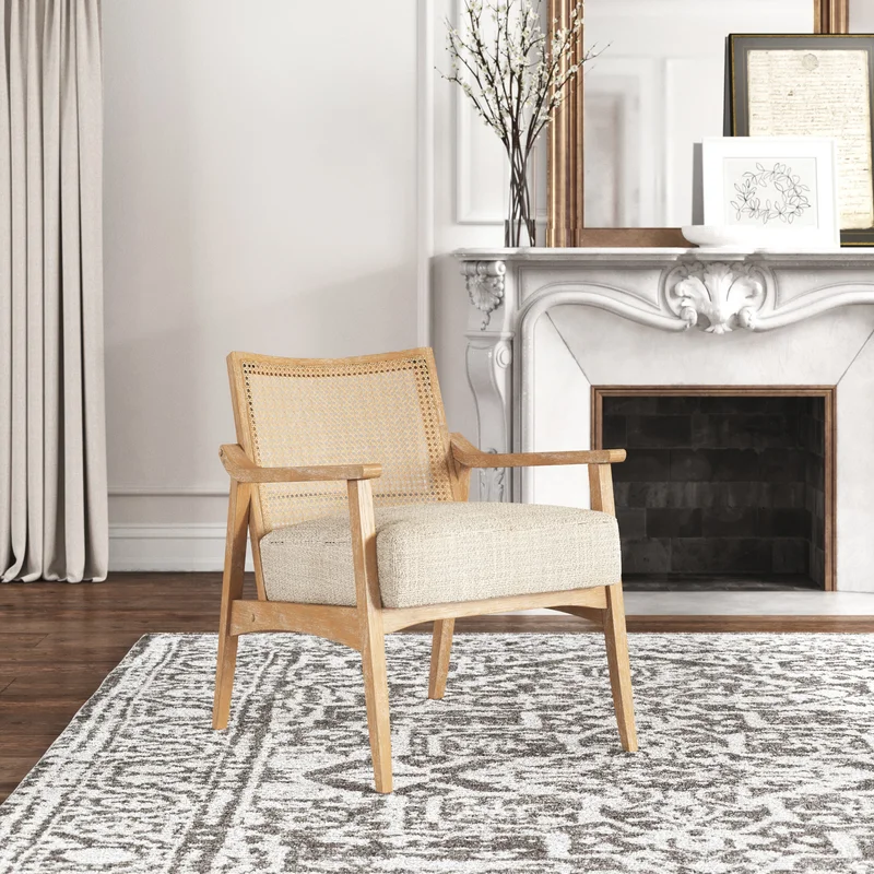 Cane accent chair with cusion.