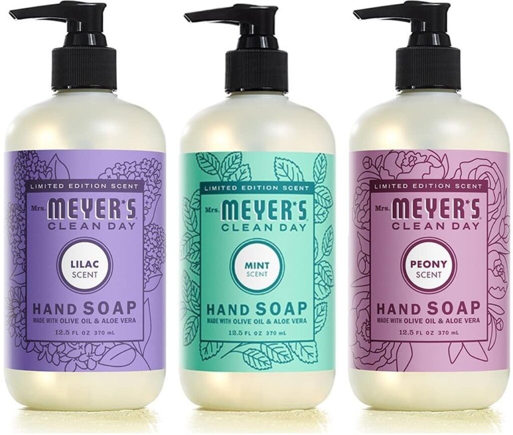 Set of 3 Mrs. Meyers hand soap.
