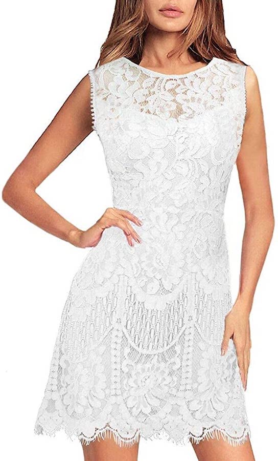 sleeveless lace white dress