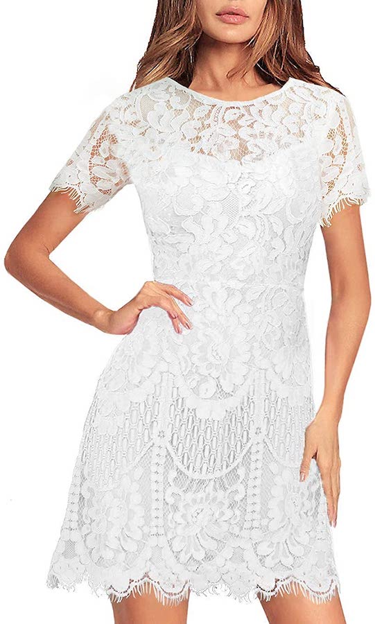 white lace dress with short sleeves