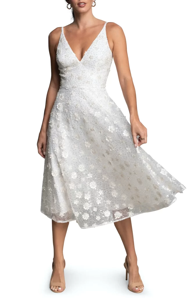sequin floral white dress