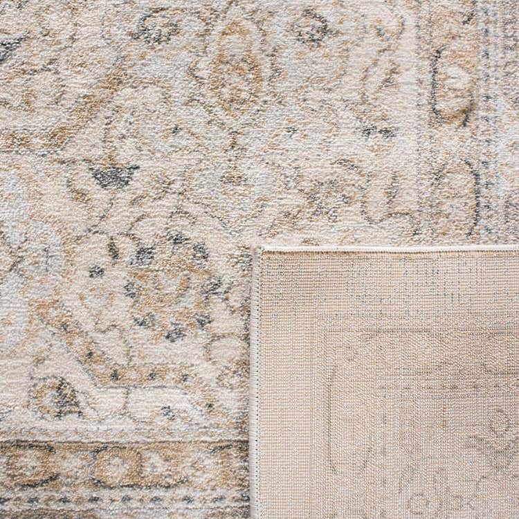 detail of neutral floral medallion area rugs