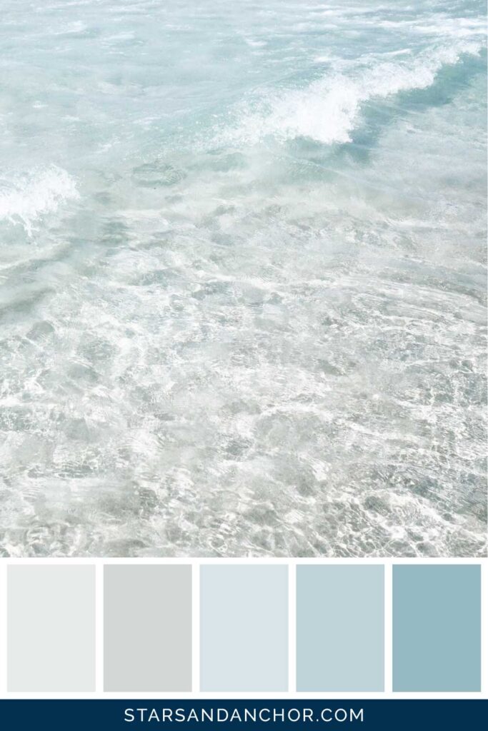 Wave at the beach and 5 beach color palette swatches.