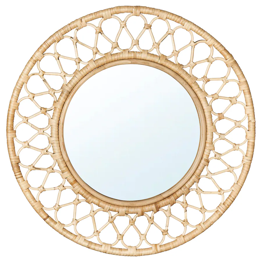 A round rattan mirror.