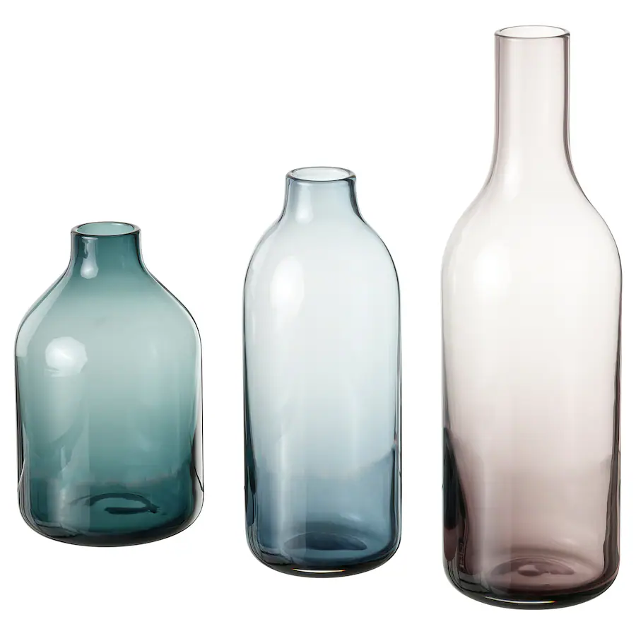 Three vases of varying heights in blue-black, blue-gray and lilac-gray colors.