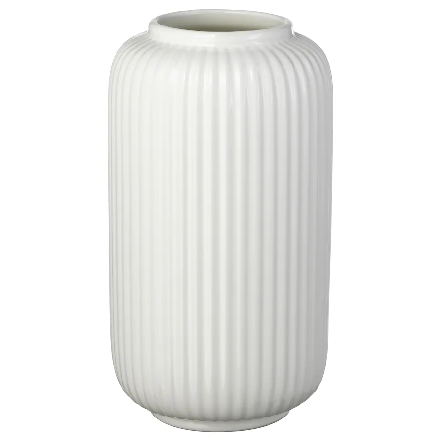 A white ribbed vase.
