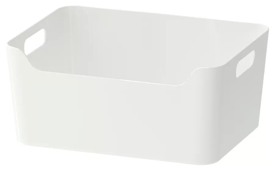 A white bin with handles.