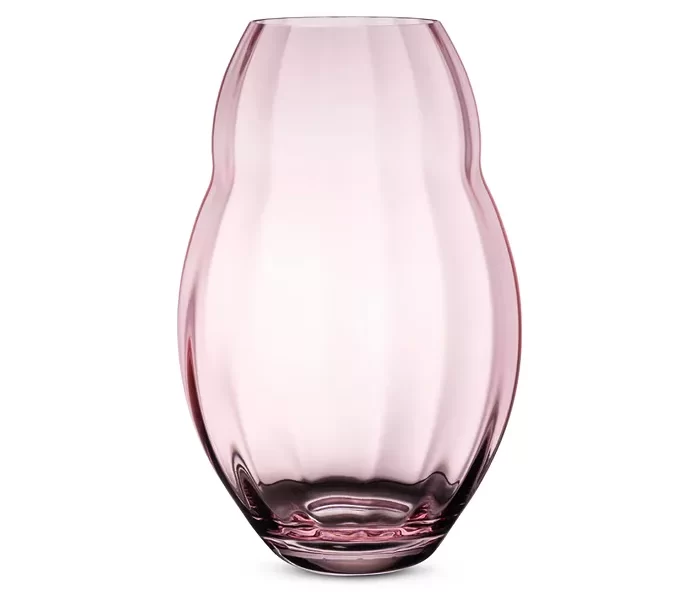 A transparent pink glass vase.