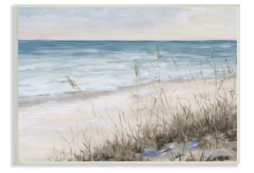 Coastal wall art featuring the beach, ocean, and beach grass.