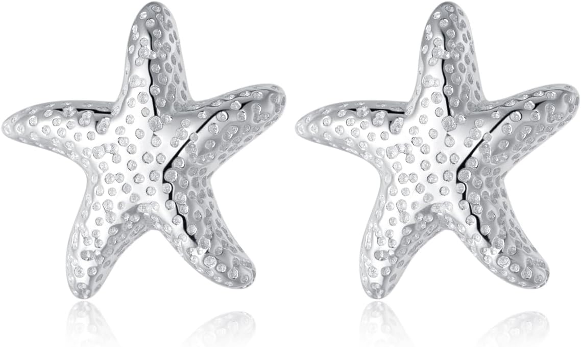 A pair of silver starfish earrings.