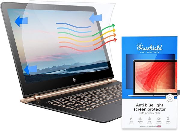 A blue light screen protector product image for a laptop.