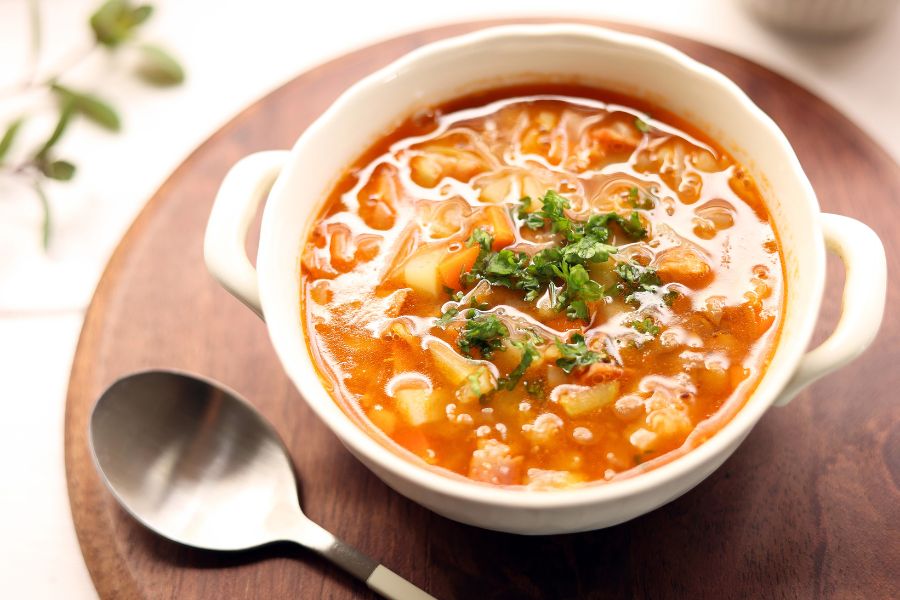 A bowl of vegetable soup.