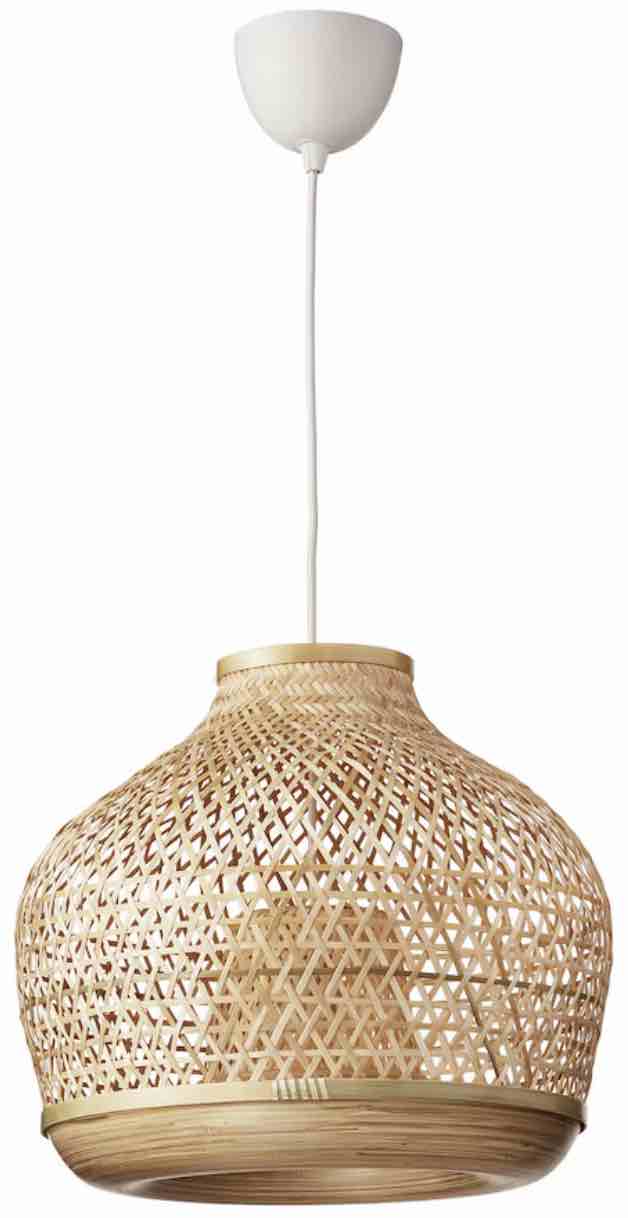 A woven bamboo pendant lamp.