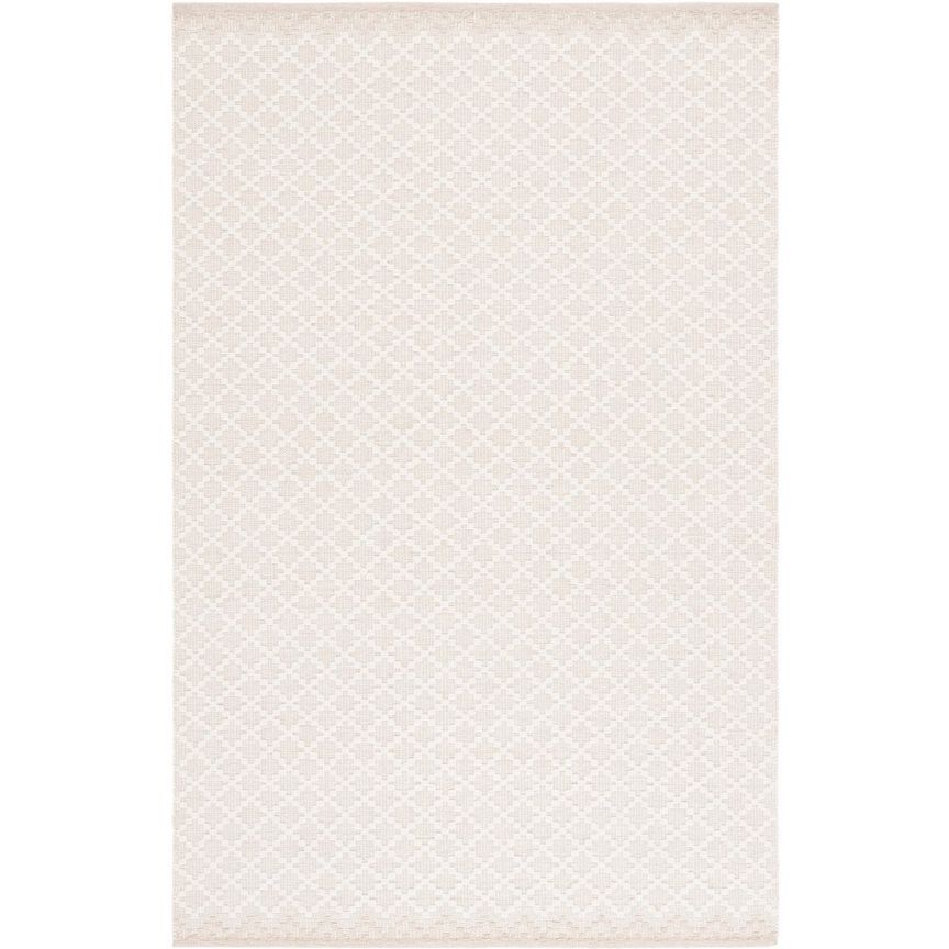 A beige and ivory woven diamond rug.