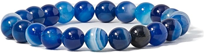 A beaded bracelet in various shades of blue.