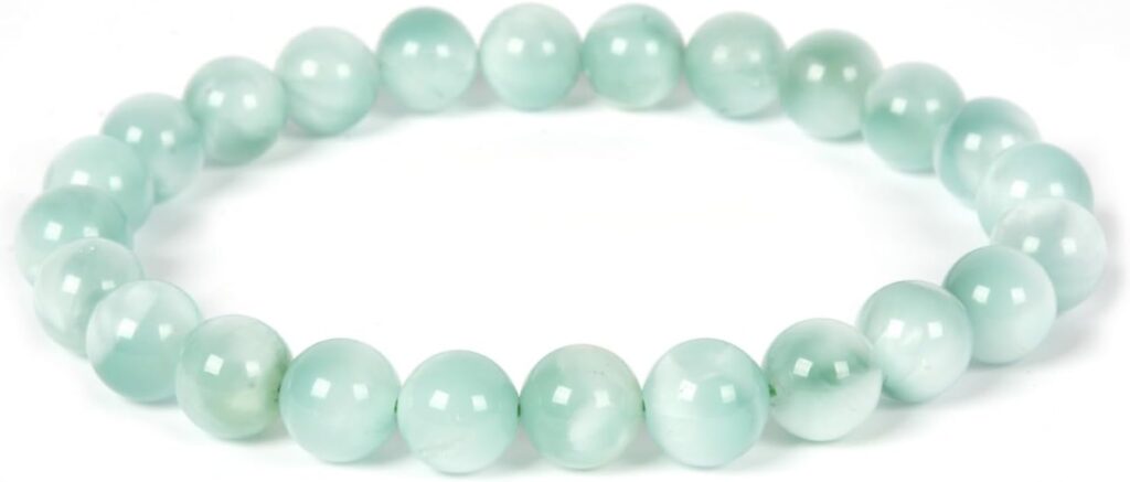 A light aqua beaded bracelet.