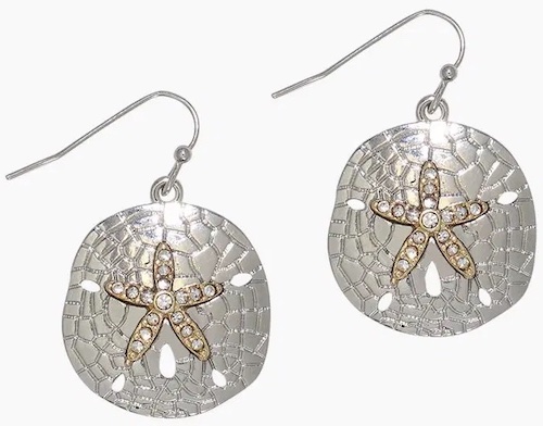 Silver and gold sand dollar earrings.