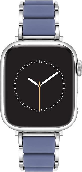 A blue and silver Apple Watch band.