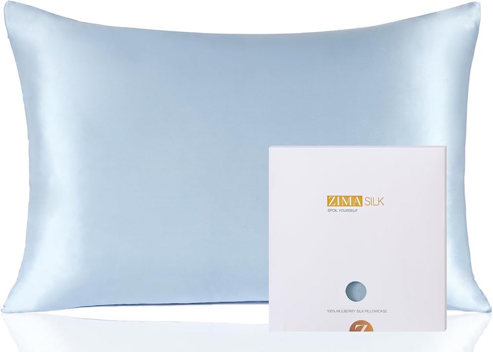 A light blue silk pillowcase.