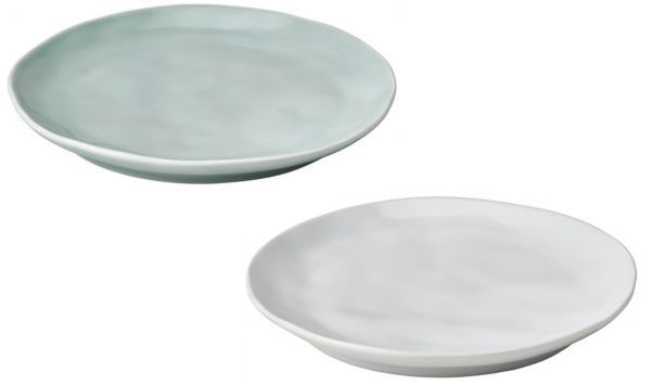 Porcelain side plates in turquoise and white.