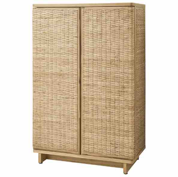 A rattan cabinet with two doors.