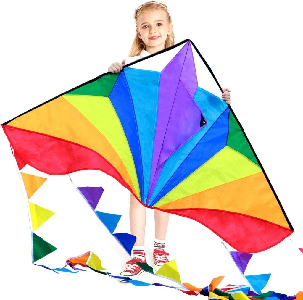A kite in rainbow colors.